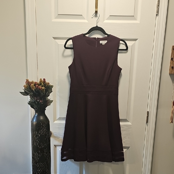 Calvin Klein Dresses & Skirts - Calvin Klein Sleeveless, Plum Dress, Fitted Bodice, Flare Skirt, Size 6P